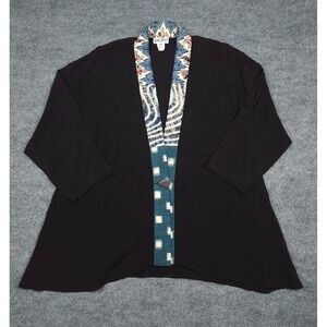 Yasuko Kurisaka Top Jacket Cardigan Women's S/M Black Asian Button Kimono Silk *
